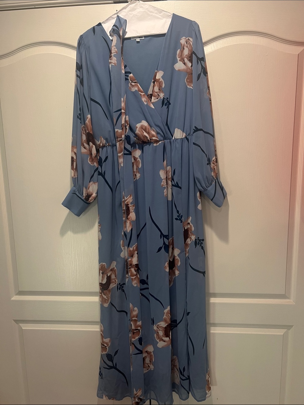 Fashion Nova Blue Floral Wrap Maxi Dress with Tie